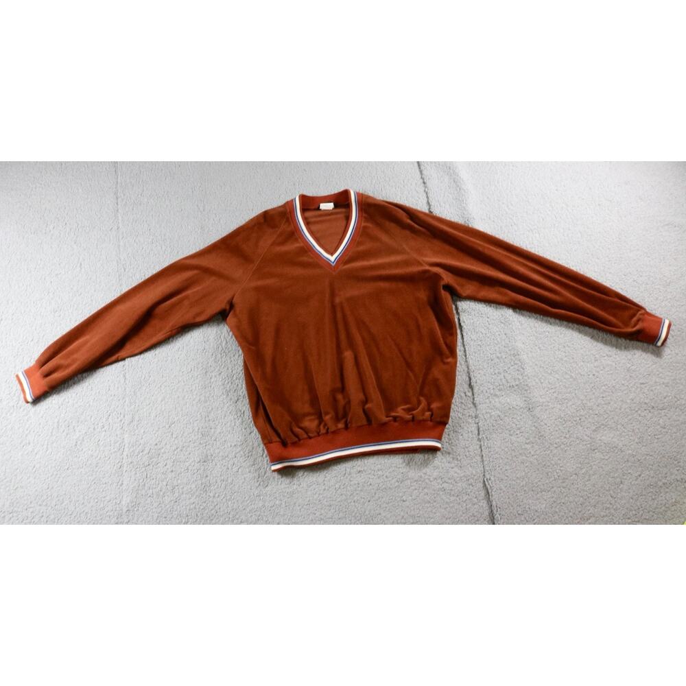 Vintage Lee V Neck Sweater Mens Large Brown Multicolor Velour USA 80s 90s